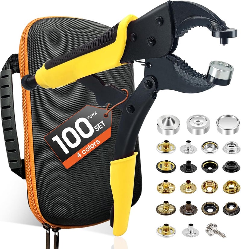 HAPDEN Heavy Duty Snap Fastener Tool kit, Punching Function, Snap Button Tool with Adjustable Setter, 15mm snap Tool with 100 Sets Boat Cover Snaps - Image 1